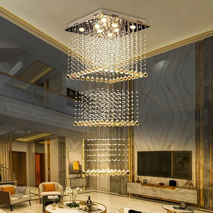DecorBites™ Crystal Teardrop Stairwell Chandelier - Luxury Lighting for Hotel Stairs