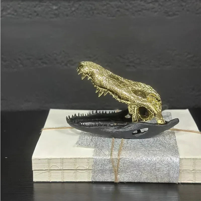 DecorBites™ Golden Dinosaur Bone Crocodile Skull Decor for Stylish Home Decor
