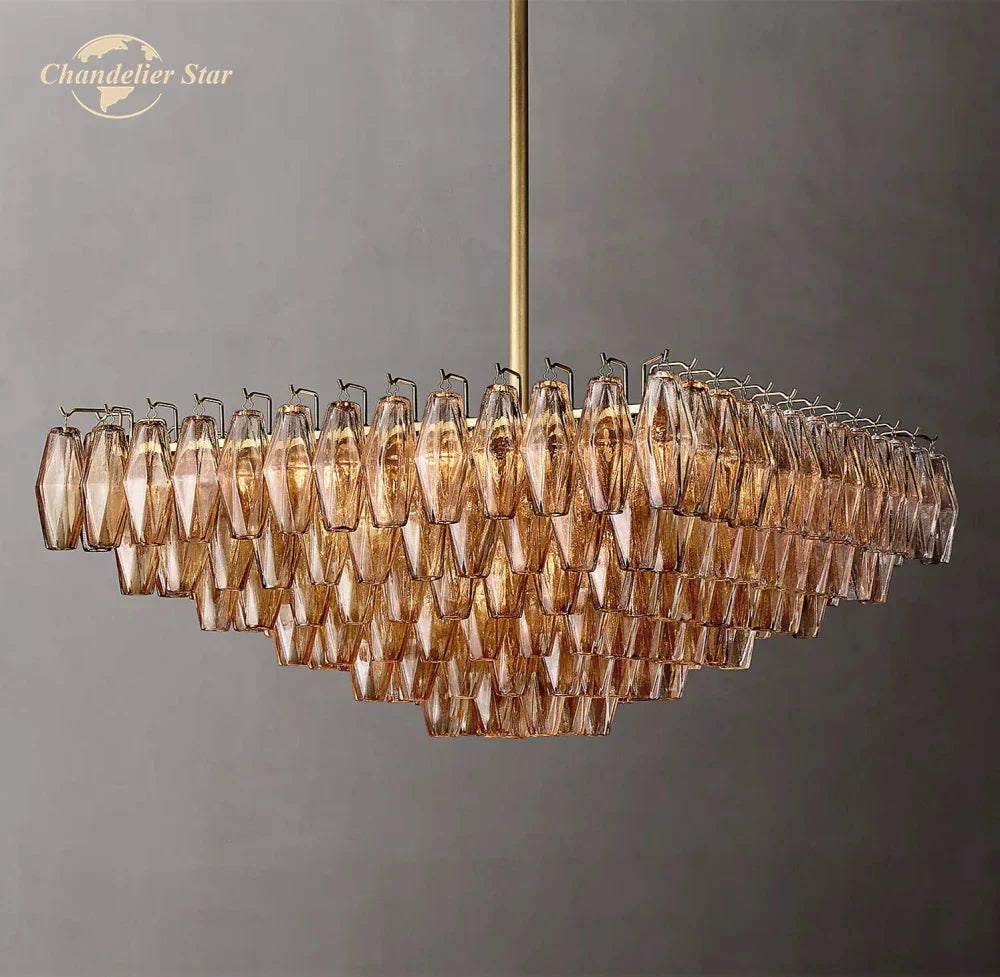 DecorBites™ Chiara Glass Square LED Chandelier Pendant Light Fixture - Modern Hanging Lamps