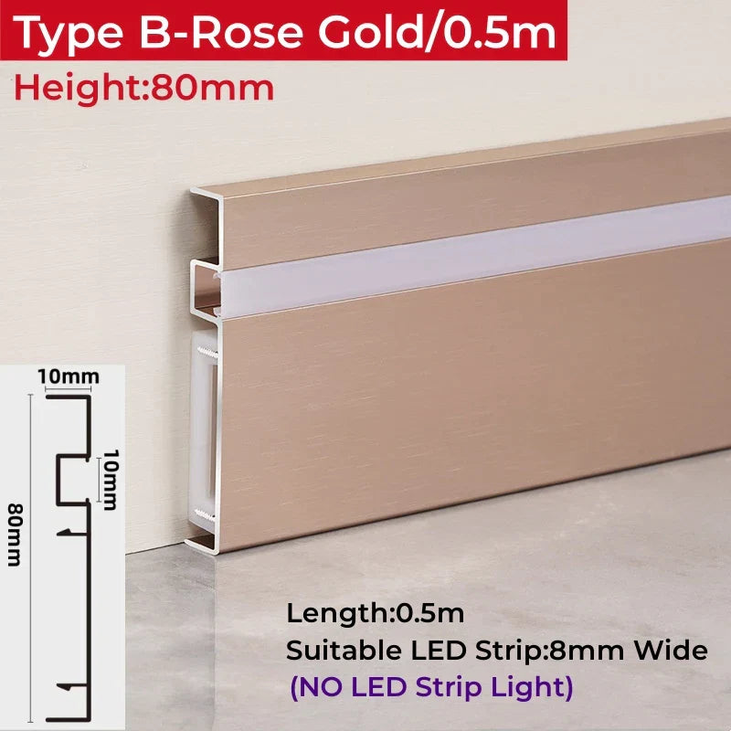 DecorBites™ LED Skirting Aluminum Profiles: Brushed Gold/Black, Conner Baseboard, Diffuser, Stair, Floor, Wall Decor
