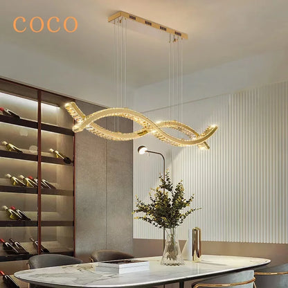 DecorBites™ Crystal Strip Chandelier: Modern Minimalist Ceiling Light for Artistic Indoor Lighting