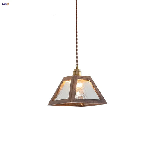 DecorBites™ LED Glass & Wood Pendant Light for Aisle, Coffee Living Room - Japanese Style