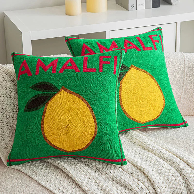 DecorBites™ Embroidered Lemon Cushion Cover | Ins Style Green Pillowcase Home Decor