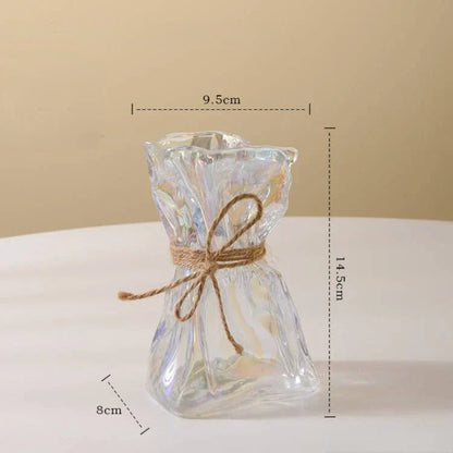 DecorBites™ Clear Glass Vase Irregularly Folded Handicraft Ornaments Hydroponic Flower Vases