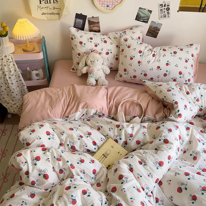 DecorBites™ Korean Floral Print Single Duvet Cover: Sweet Comfort, All Seasons, Skin-Friendly