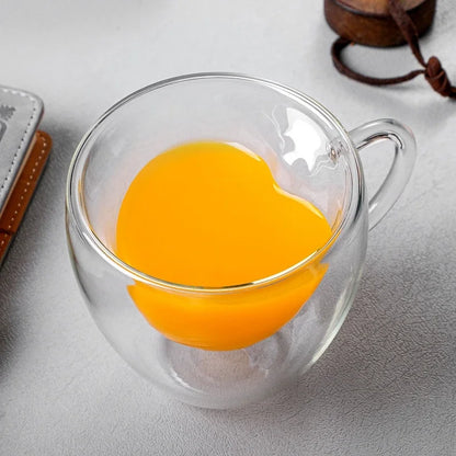 DecorBites™ Heart-Shaped Glass Coffee Cup - Double Bottom Glass Mug for Drinks