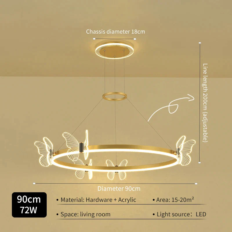 Decorbites™ Lámpara de Araña de Techo Redonda LED Mariposa Dorada para Sala de Estar y Dormitorio