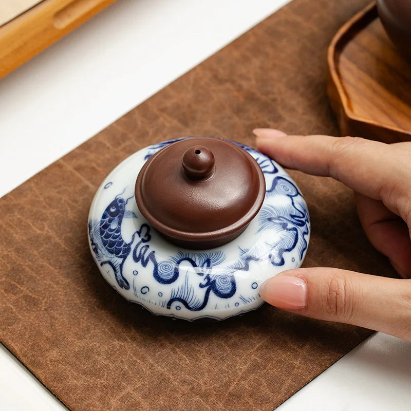 DecorBites™ Blue White Porcelain Teacup Tray Set, Chinese Retro Home Decor Accessory