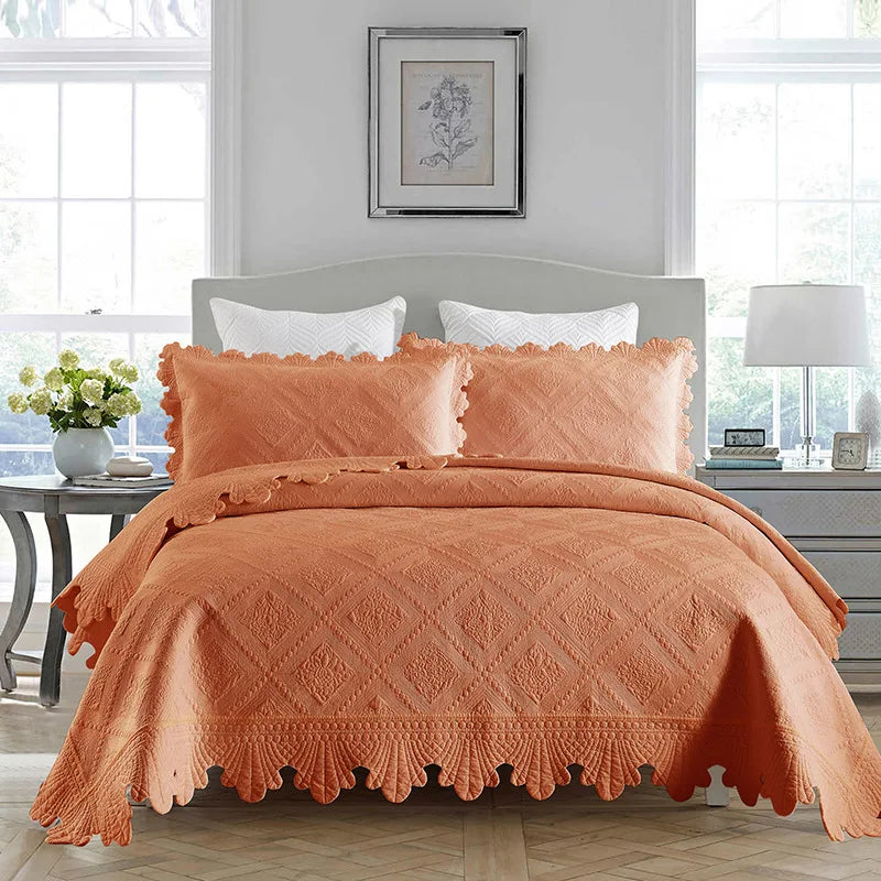 DecorBites™ 100% Cotton Embroidery Quilt Set, Queen Size Bedspread with Pillowcase