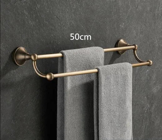 DecorBites™ Antique Brass Bathroom Accessory Set: Towel Rack, Paper Holder, Soap Dish, Towel Ring, & More