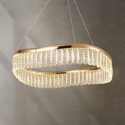 DecorBites™ Golden Crystal Chandelier Luxury Round Pendant Lamparas Art Decor Fixture