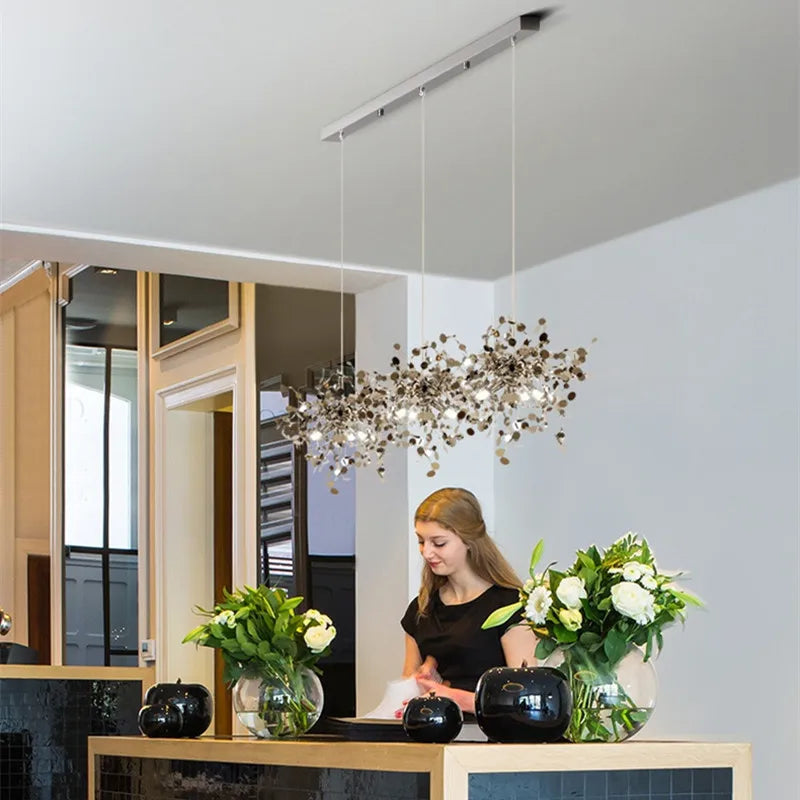 DecorBites™ Leaf Sequin Ceiling Chandelier for Modern Living Room, Restaurant, Bar, and Shop Window