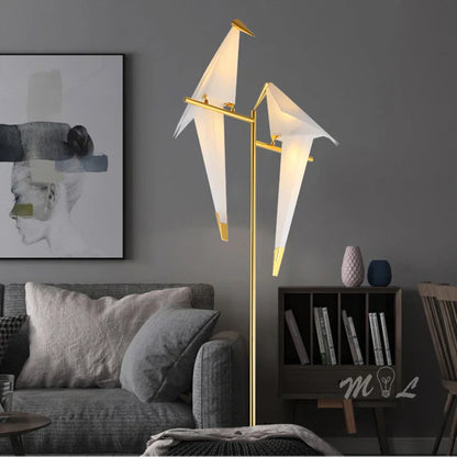 DecorBites™ Gold Origami Bird Floor Lamp: Modern Home Decor and Reading Light