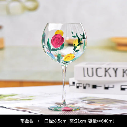 DecorBites™ Crystal Hand-Painted Floral Wine Goblet - Chinese Antique Red Wine Glass