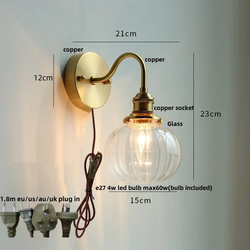 DecorBites™ Clear Glass LED Wall Sconce Pull Chain Switch Modern Stair Light