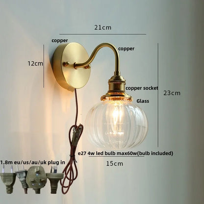 DecorBites™ Clear Glass LED Wall Sconce Pull Chain Switch Modern Stair Light
