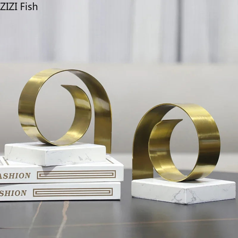 DecorBites™ Golden Spiral Bookend Set with Marble Base for Stylish Desk & Library Decor