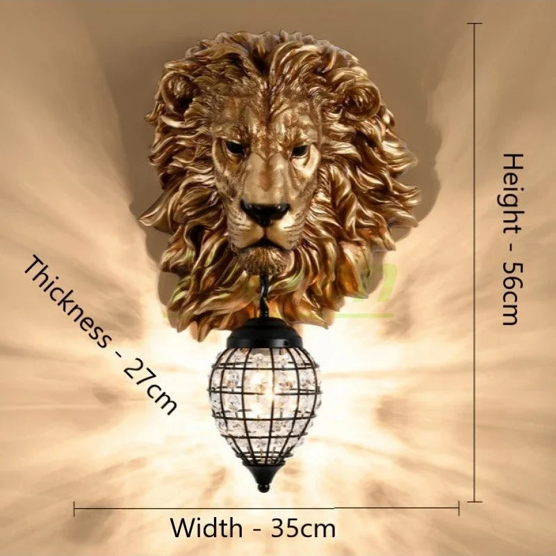 DecorBites™ Lion Head Crystal Led Wall Lamp for Bedroom, Ktv, Living Room, Resin Wall Light