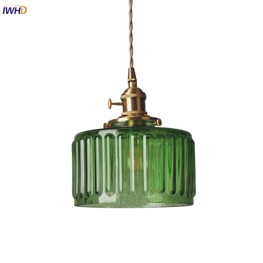 DecorBites™ Green Glass LED Pendant Light: Nordic Modern Hanging Lamp for Bedroom Dining Room
