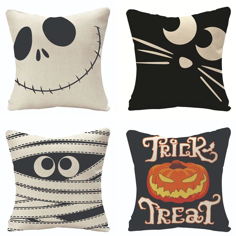 Funda de cojín de lino Decorbites™ de Halloween para la decoración del salón y el sofá - Truco o trato