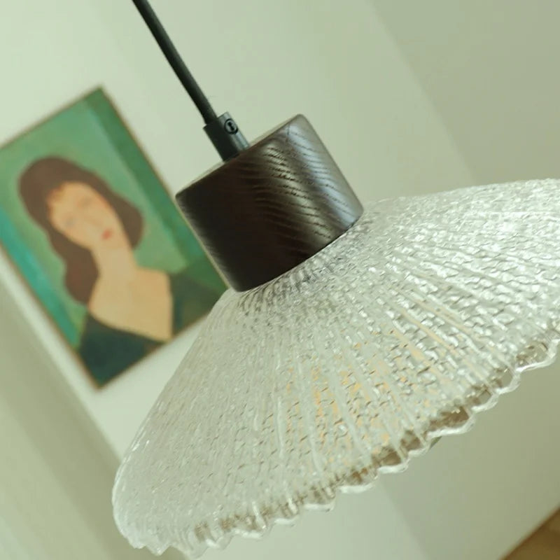 DecorBites™ Japan Style Wood LED Pendant Light Fixture Clear Glass Adjustable Hanging Lamp