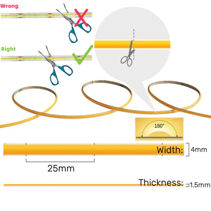 DecorBites™ 4mm COB LED Strip Lights - Ultra Slim & Colorful - 480Led/M Linear Tape Lighting
