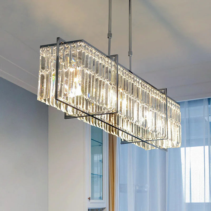 DecorBites™ Crystal Chandelier: Modern Rectangular Lighting for Living Room, Dining Room, Bar