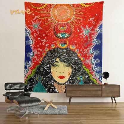 Decobites Moon Garden Psychedelic Flower Tapestry - Bedroom Background Hanging Cloth