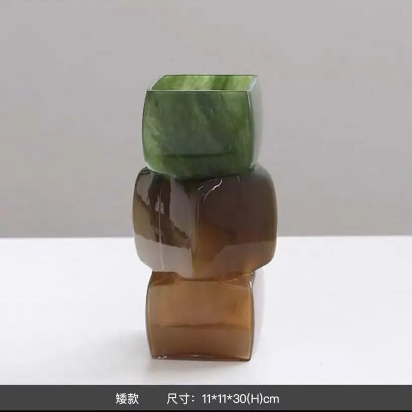 طاولة مزهرية مربعة هندسية من DecorBites™، ديكور زجاجي ناعم لطاولة تلفزيون الفندق