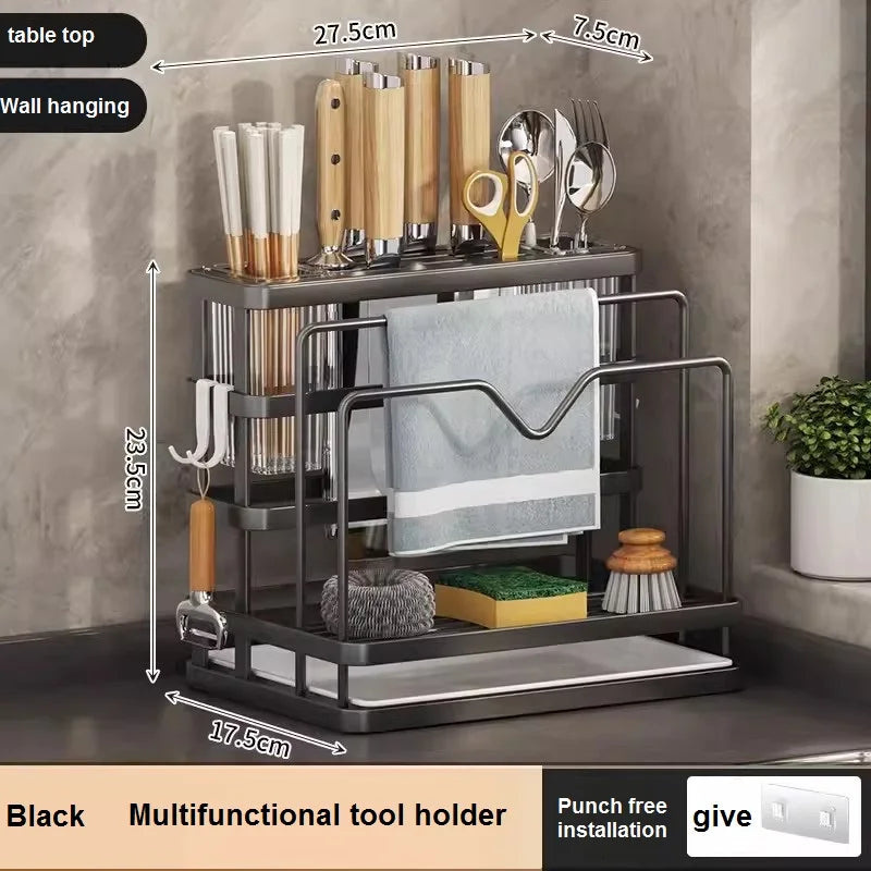 DecorBites™ Kitchen Storage Shelf: Multi-Functional Knife Holder & Sink Rack