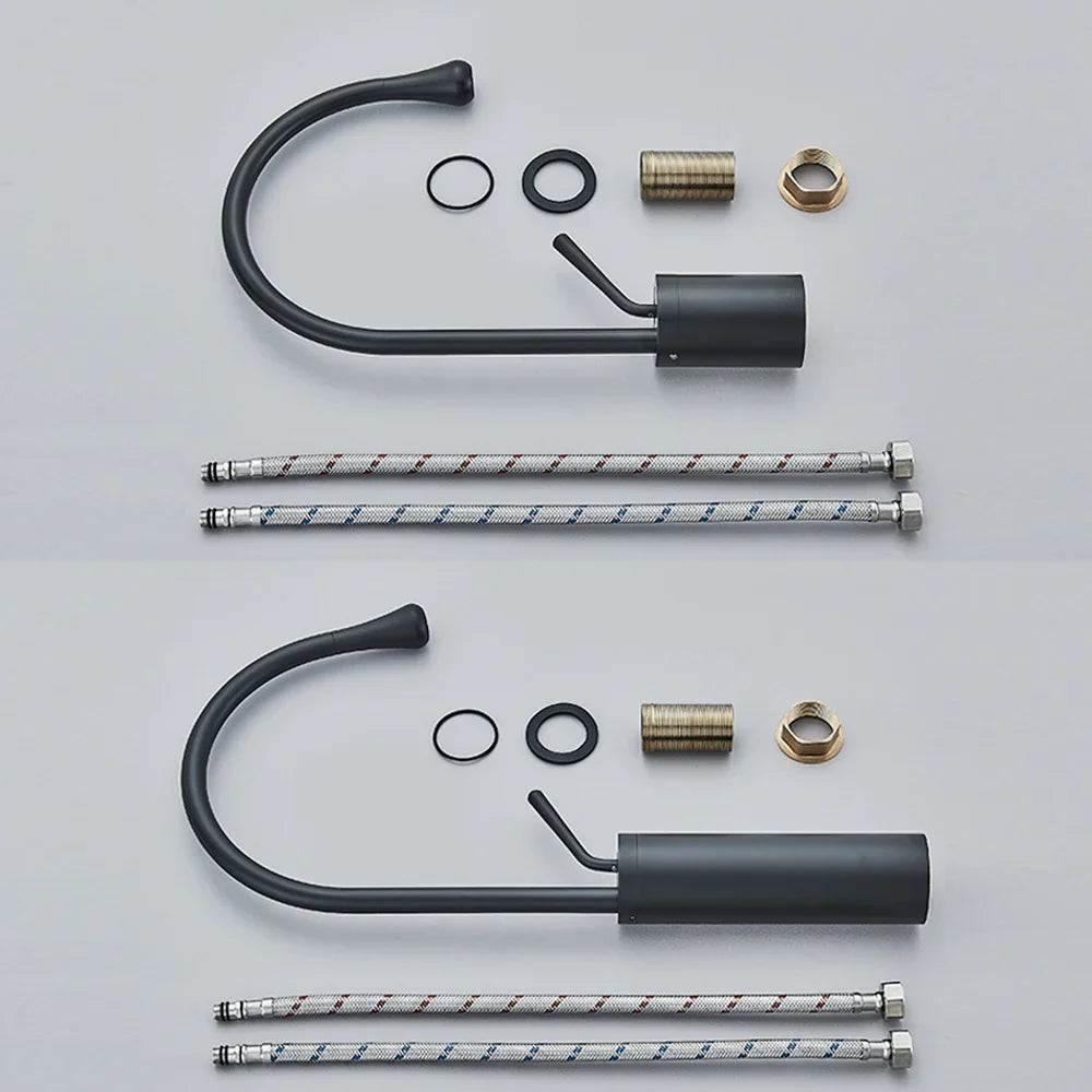 Grifo alto DecorBites™ Gold, mezclador giratorio de cascada de 360° para lavabo de baño