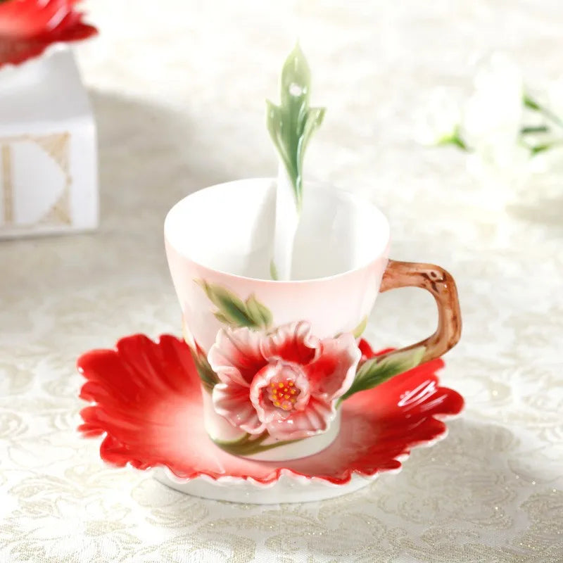DecorBites™ Enamel Rose Peony Floral Coffee Cup Wedding Birthday Gift