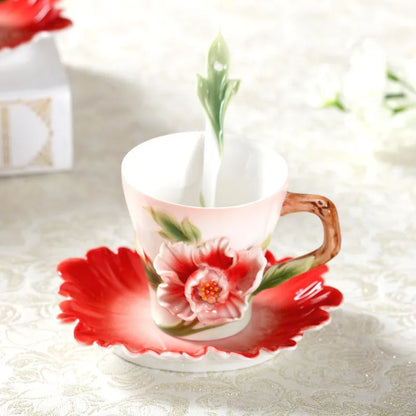 DecorBites™ Enamel Rose Peony Floral Coffee Cup Wedding Birthday Gift