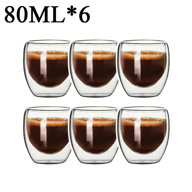 DecorBites™ Double Wall Borosilicate Glass Mug Set for Tea Coffee Juice Bar Drinkware