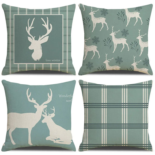 DecorBites™ Deer Grid Line Pillowcase 45x45cm Nordic Linen Cushion Cover for Modern Home
