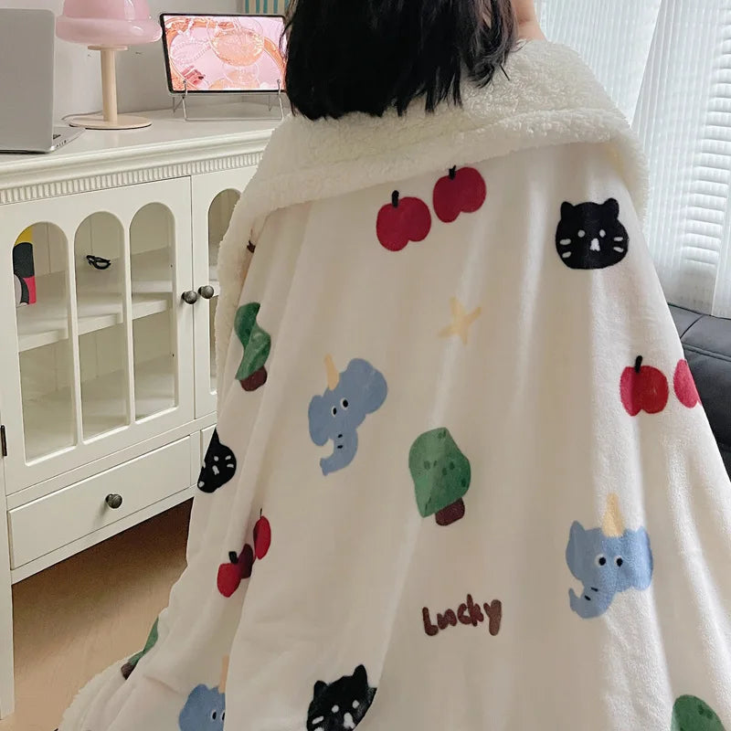 DecorBites™ Lamb Nap Cartoon Coral Velvet Blanket: Super Soft, Thick, and Cute for Winter