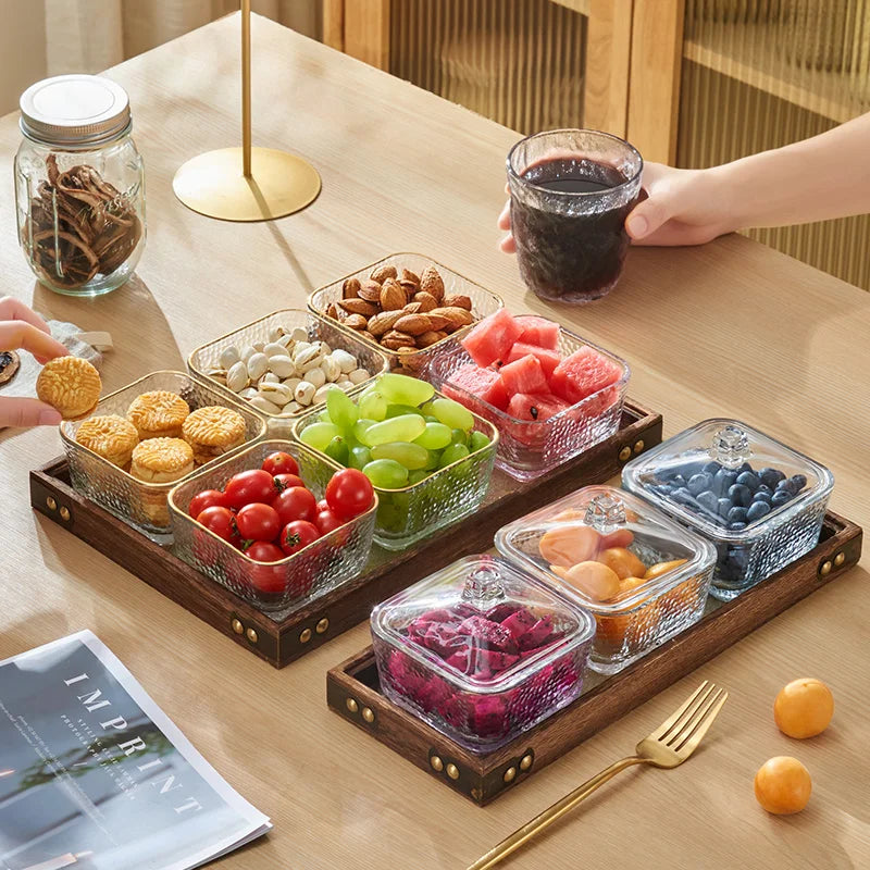 Bandeja para Mesa de Té de Madera y Vidrio Decorbites™ Rectangular para Aperitivos, Frutas y Servicio