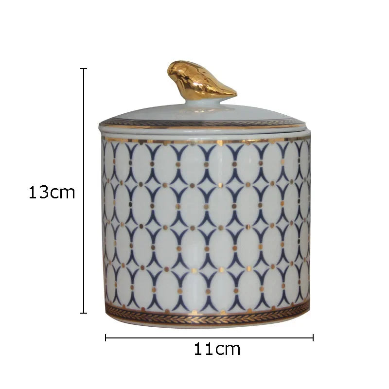 DecorBites™ Gold Plated Ceramic Storage Jar with Candle Cup Cosmetic Containers Desk Decoration