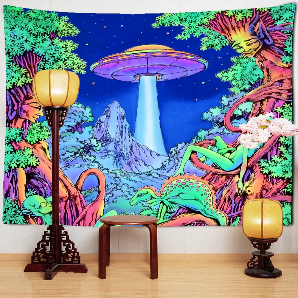 Decobites Jellyfish Underwater Tapestry: Psychedelic Alien Art for Home Decor