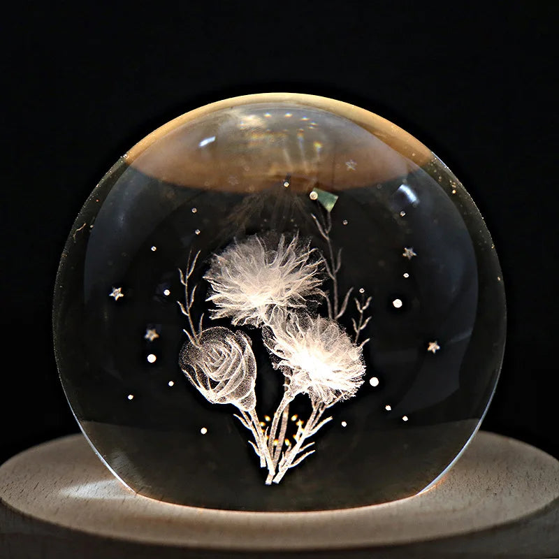 Caja de música con bola de cristal DecorBites™: Proyección de luz giratoria, regalo ideal para cumpleaños y San Valentín