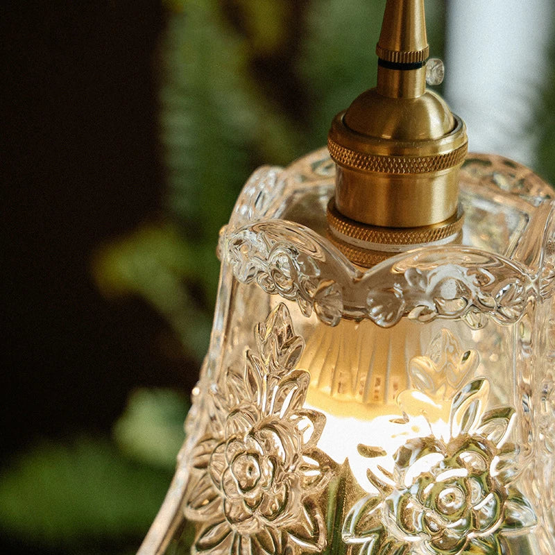 Nordic Flower Glass Pendant Light in Polished Copper