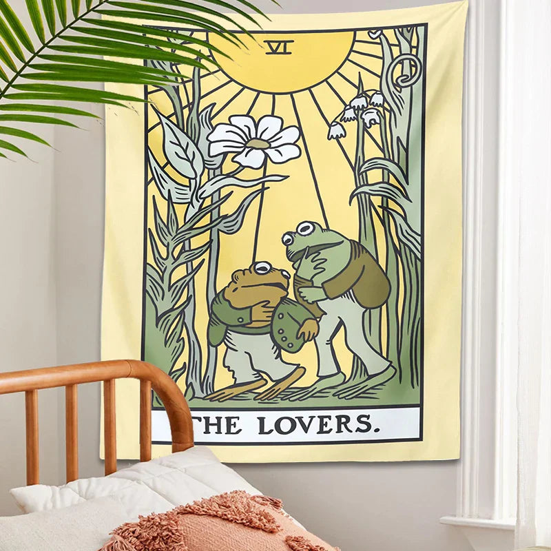 Decobites Psychedelic Frog Tarot Tapestry Wall Hanging - Botanical Hippie Home Decor