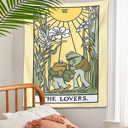 Decobites Psychedelic Frog Tarot Tapestry Wall Hanging - Botanical Hippie Home Decor