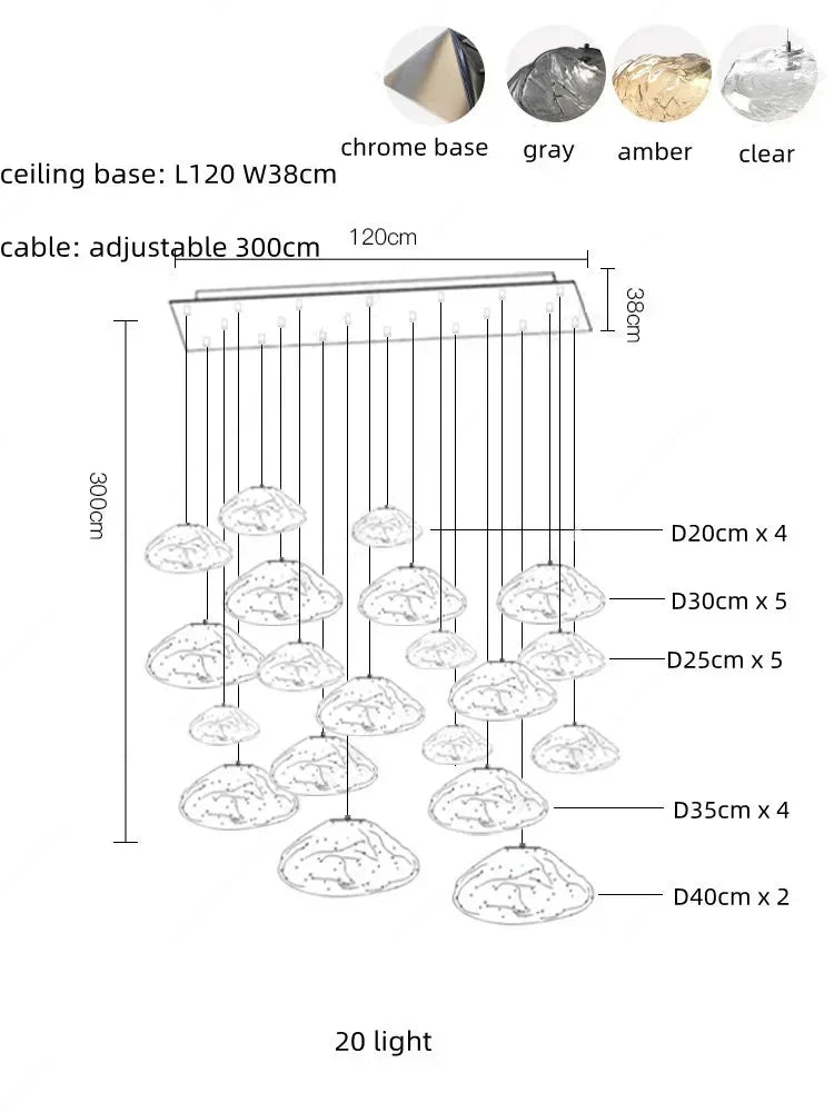 DecorBites™ Glass LED Chandelier Lighting for Modern Stairs, Dining Room, and Home Bar