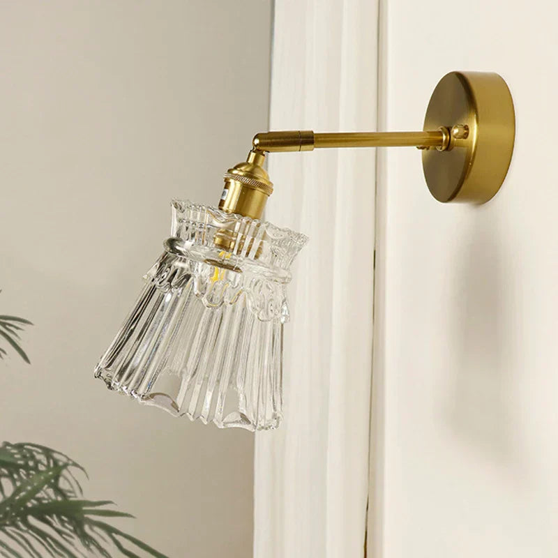 DecorBites™ Brass Mirror Wall Sconce with Glass Shade for Bedroom and Living Room