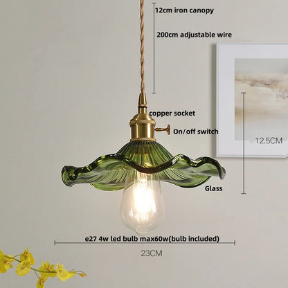 DecorBites™ Green Flower Glass Pendant Light for Kitchen Bar Restaurant, Modern Wire Adjustable Hanging Lamp