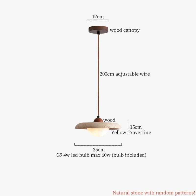DecorBites™ LED Pendant Lamp Yellow Travertine Adjustable Wabi Sabi Light