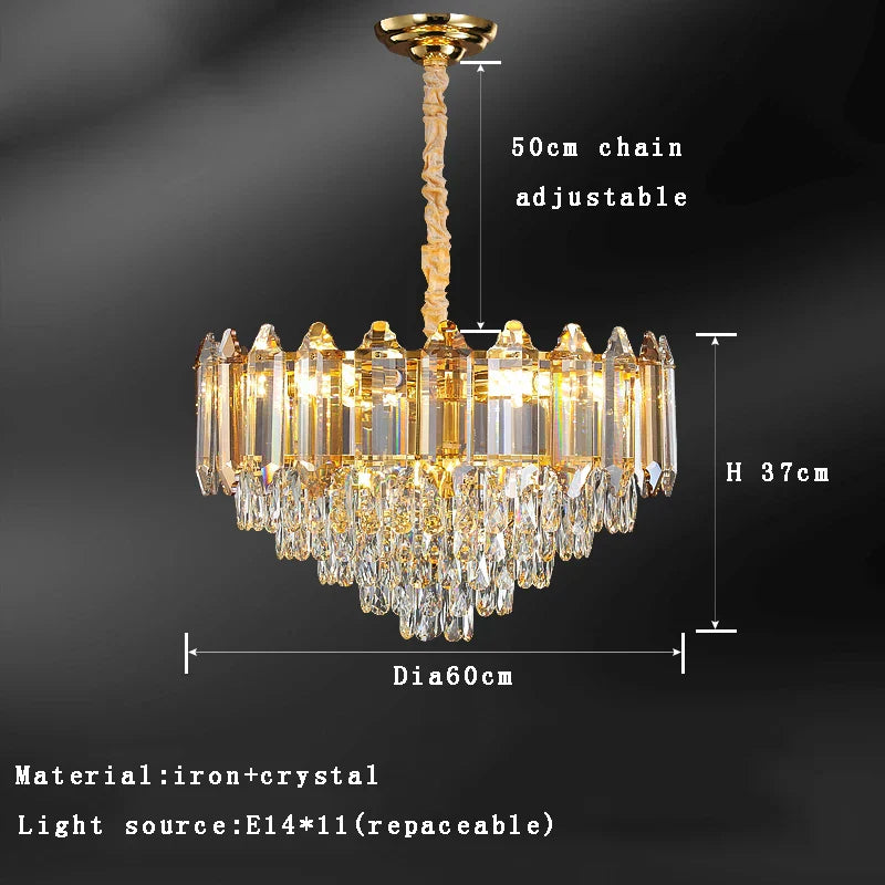 DecorBites™ Gold Amber Crystal Chandelier Lights Modern Room Decor Hanging Lamp