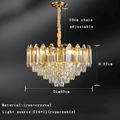 DecorBites™ Gold Amber Crystal Chandelier Lights Modern Room Decor Hanging Lamp