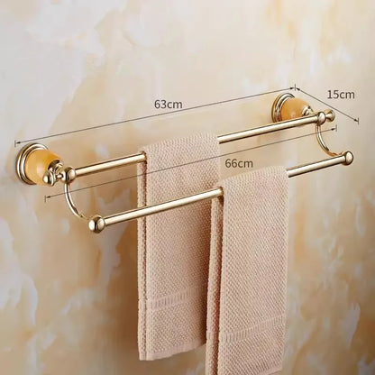DecorBites™ Brass Jade Bathroom Accessories Set: Towel Bar, Soap Holder, Towel Rack, Glass Shelf